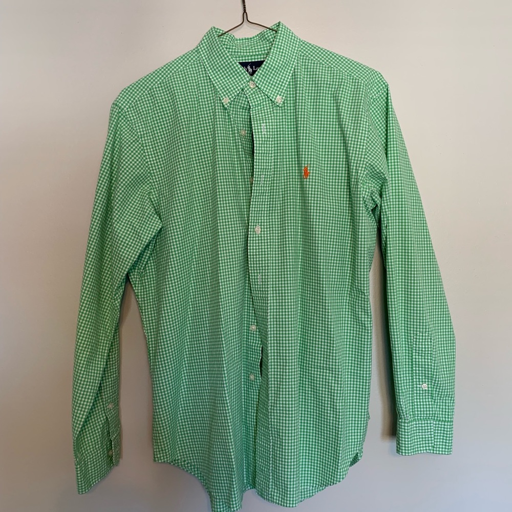 Green and white Ralph Lauren gingham shirt